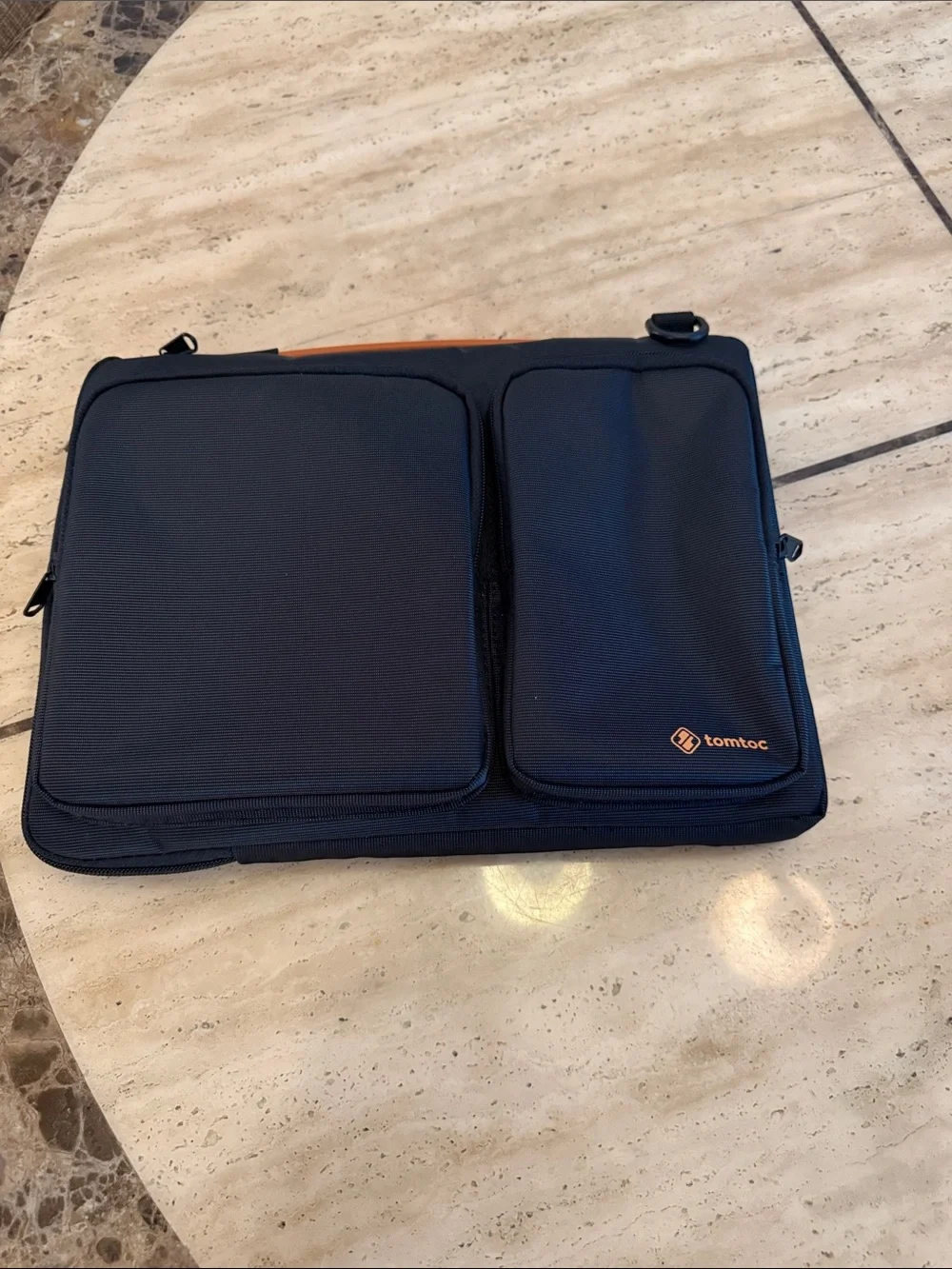 tomtoc Black Laptop Bag with Orange Handle Accent and Dual Front Pockets